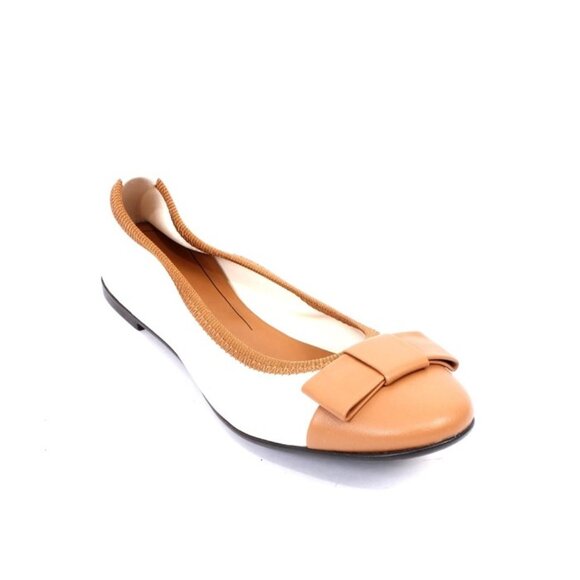 Frau 2475 White / Brown Leather / Bow Comfort Ballet Flats